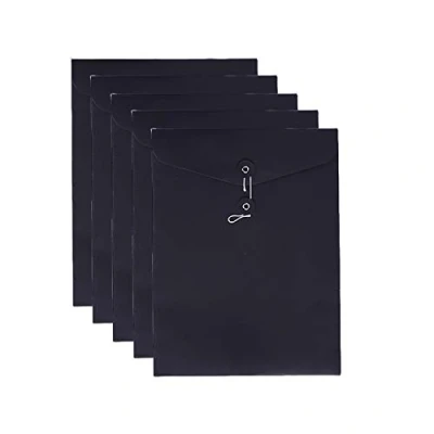 Image of VANRA Kraft Paper A4/C4 File Folders Filing Envelope Folder Pack of 5, Jacket Document Letter Organizer with String Closure for School,Office (Black)