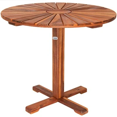 Image of Deuba® Wooden Garden Side Table Coffee Round Circular Acacia Wood 70.5cm Diameter 71.5cm High End Bistro Square Patio Balcony Outdoor Weather Resistant