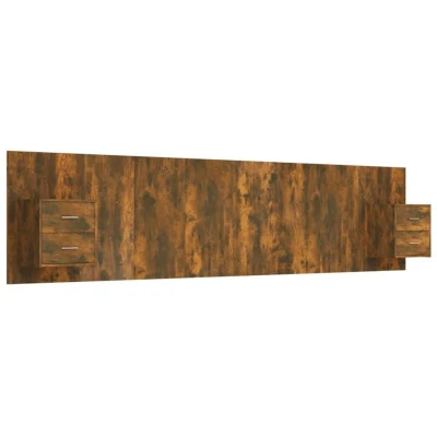 Image of Bed Headboard with Cabinets Smoked Oak Engineered Wood Vidaxl