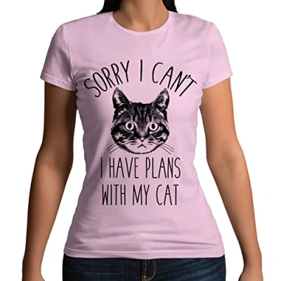 Image of Sorry I Cant Have Plans with My Cat Funny Slogan Womens T Shirt Light Pink UK 18 20 (Plus Size XXL)