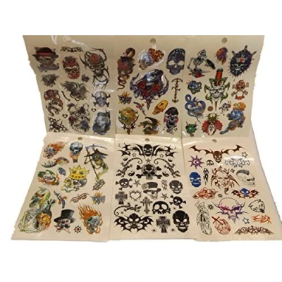 Image of One book of 6 Sheets 60+ Mens Boys Black Angry Spiders, scorpions or Skulls Tribal Temporary Tattoos for parties, gifts, etc by Fat catz copy (skull #11)