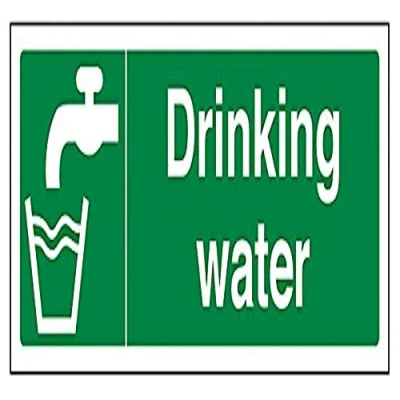 Image of V Safety 23020AX S Drinking Water Sign Landscape 300mm x 100mm Self Adhesive Vinyl, Green