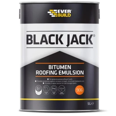 Image of Everbuild Black Jack 906 Bitumen Roofing Emulsion Waterproofer for Roofs 5 Litre