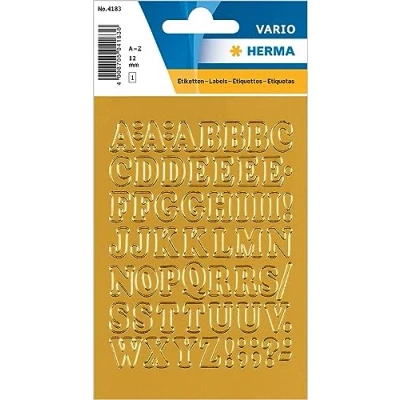 Image of Herma letters, 12 MM, A Z, gold Foil Sheets, 10 x 1 4183