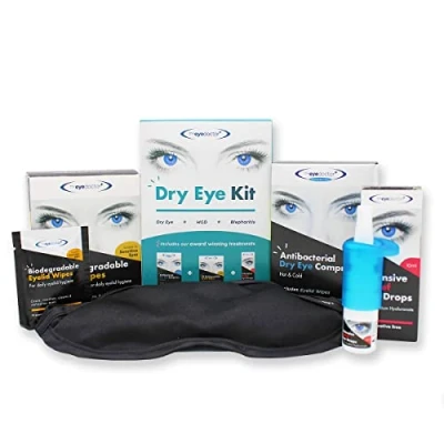 Image of The Eye Doctor Dry Kit Essential Hot Cold Compress Mask, Biodegradable Eyelid Wipes &amp; Intensive Relief Drops Heat Treatment Cleansing Pack Sore Gritty Eyes Blepharitis MGD