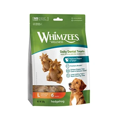 Image of WHIMZEES By Wellness Hedgehog, Natural And Grain Free Dog Chews, Dental Sticks Large Breeds, 6 Pieces, Size L