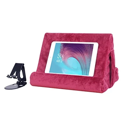 Image of Tablet Stand Multi Angle Pad Lazy Holder Soft Cushion With Net Pocket &amp; Black Phone For Lap, Knee, Sofa and Bed Universal Stands(Wine Red)