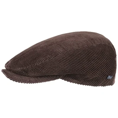 Image of Lipodo Cordial Flat Cap Made in Italy Newsboy of Cotton Cord Men`s with Quilted Lining Autumn/Winter Peaked Ivy (M/56 57, Brown)