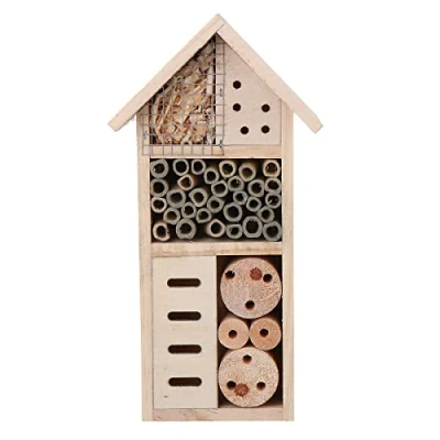 Image of New Garden Insect Hotel Eco Friendly Wooden Bee House Natural Wood Bug Shelter Nest Box Nesting Habitat for Bees Butterflies Ladybirds and