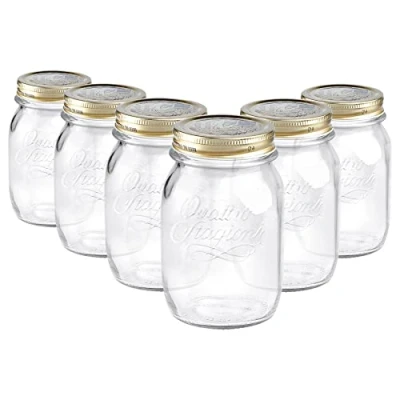Image of Bormioli Rocco Quattro Stagioni Glass Storage Jars Traditional Kitchen Food Canister with Screw Top Lid 500ml Pack of 6
