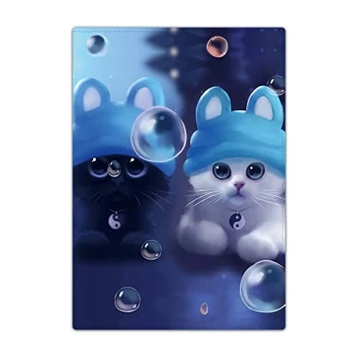 Image of Passport Holder Cover, PU Leather Travel Wallet Case Organiser for Passport, Business Cards, Credit Boarding Passes (Twin Cats)