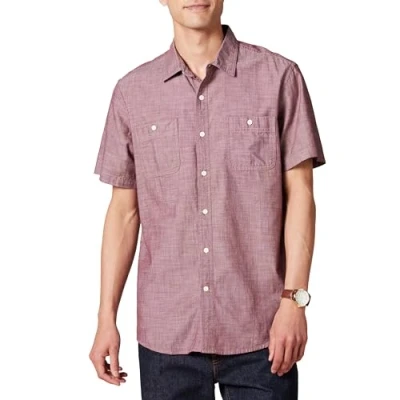 Image of Amazon Essentials Men&#039;s Short Sleeve Chambray Shirt, Burgundy, M