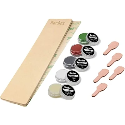 Image of BACHER Stropping Leather DIY Knife Strop Kit for Sharpening and Honing Knives, Woodcarving Chisels Tool Premium 206mm x 56mm, Polishing Compound Set Easy to use 3M Adhesive Tape