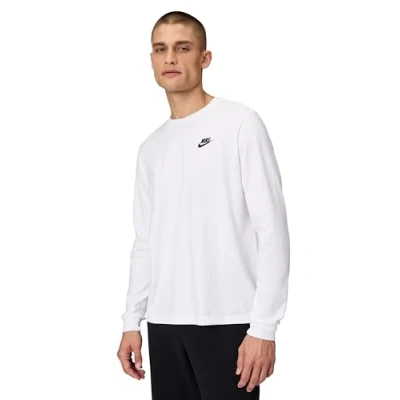 Image of Nike AR5193 100 M NSW CLUB TEE LS Sweatshirt Men&#039;s WHITE/BLACK 4XL