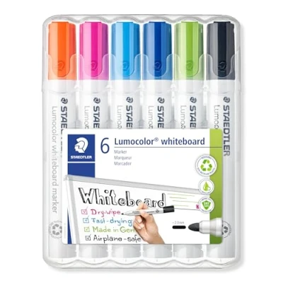 Image of STAEDTLER 351 WP6 1 Lumocolor Whiteboard Marker Bullet Tip Assorted Colours (Pack of 6)