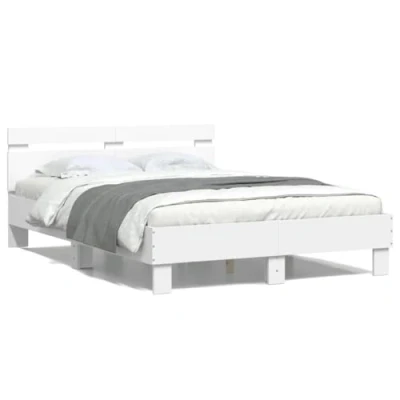 Image of vidaXL Bed Frame with Headboard White 120x200 cm Engineered Wood Storage Drawers, Slatted Base, Modern Design