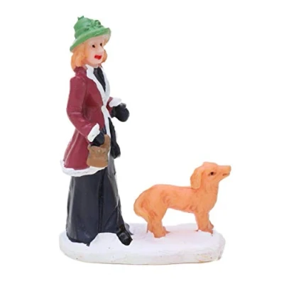 Image of Toyland® Mini Resin Christmas Collectible Ornament Village Scene Accessories Figures (Lady Dog Walker 1.5 x 2.5 Inch)