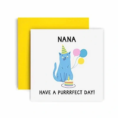 Image of Huxters Birthday Cards for Women The Purrfect Cat Nana Happy Card Birthday, Mother’s Day with Lovely Pink Envelope Funny (Nana)