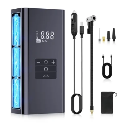 Image of Tyre Inflator Portable Air Compressor, 4 Smart Modes &amp; Auto Shut Off Tire inflator,Tyre Pump with Cigarette Lighter, 6000 mAh 150PSI for Car Bike Motorcycle Ball