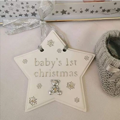 Image of Bambino Baby&#039;s 1st Christmas Star Plaque Decoration with cute teddy bear icon