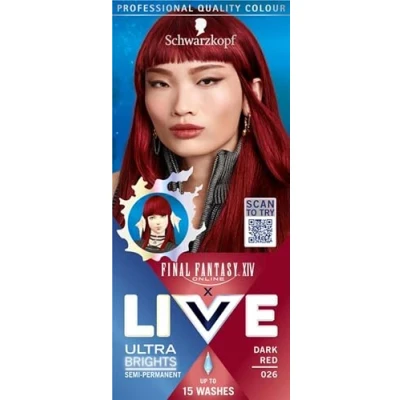 Image of Schwarzkopf LIVE Ultra Brights or Pastels Dark Red 026 Shade, Semi Permanent Hair Dye, FINAL FANTASY™ XIV Online x Live, Vibrant Dye Kit Lasts Up to 15 Washes