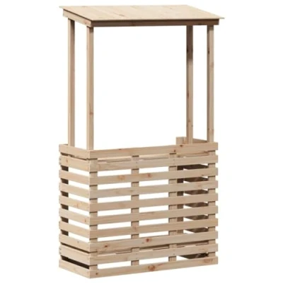 Image of vidaXL Outdoor Bar Table with Roof Brown Solid Pine Wood Garden Pub for Patio/Deck, Storage Shelves, Assembly