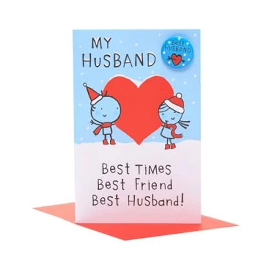 Image of UK Greetings Christmas Card for Husband Best Badge Design