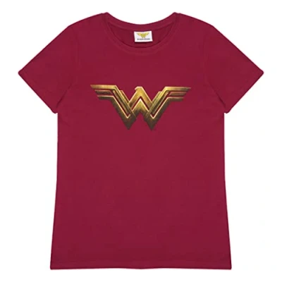Image of DC Comics Wonder Woman Movie Logo Fitted T Shirt, Womens, S 5XL, Burgundy, Official Merchandise