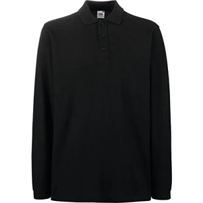 Image of Fruit of The Loom Premium Long Sleeve Polo Shirt Black 2XL
