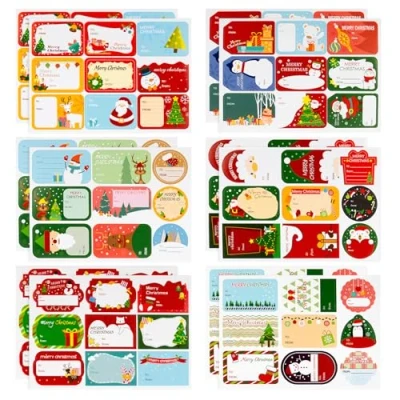 Image of maxtachi 108 PCS Christmas Labels Stickers, Self Adhesive Sticky for Presents, Santa Claus Xmas Gift Presents Cards Envelope Bags