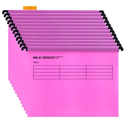 Image of Srvnpioy A4 Suspension Files with Tabs and Card Inserts for Filing Cabinets (Pack of 12, Pink) Polypropylene Hanging Storage Folders Office Home School