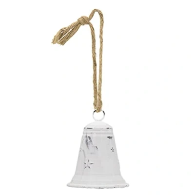 Image of Carousel Home White Metal Christmas Bell Rustic Tree Decorations Embossed Xmas Hanging Festive Jingle