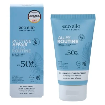 Image of eco Elio SPF 50+ Sustainable Sun Cream 75ml Routine Affair I Without octocrylene and microplastics face Sunscreen no Cosmetics Fragrance Free Body