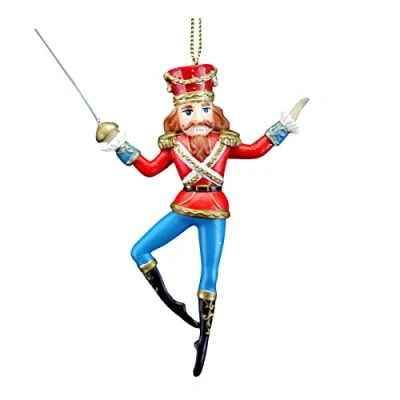 Image of Gisela Graham Blue and Red Nutcracker Resin Decoration 13.5 Centimetre
