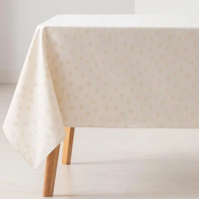 Image of GAMUSI Stain Resistant Tablecloth Rectangular Table Small Dots Smooth Jacquard Waterproof 140 x 240 cm, Touch Fabric, Gold Colour