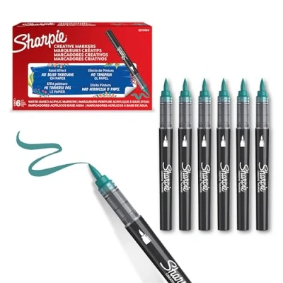 Image of Sharpie Creative Marker Acrylic Paint Pens Brush Tip Water Based Markers Emerald Green No Bleed Ink Writes on Most Surfaces School &amp; Revision Supplies 6 Count
