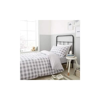 Image of Bianca Check and Stripe Cotton Single Fitted Sheet Grey