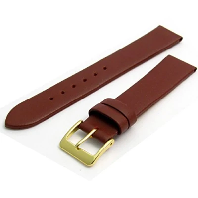 Image of Fine Calf Leather Watch Strap Band 18mm Burgundy with Gilt (Gold Colour) Buckle. Free Spring Bars (Watch Pins)