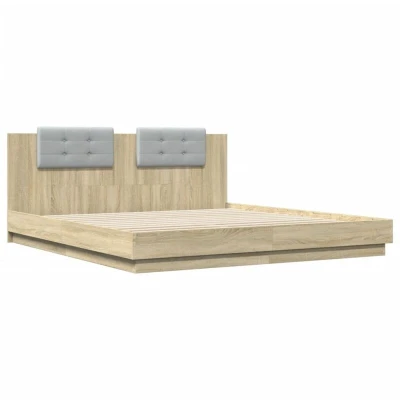 Image of vidaXL Bed Frame with LED without Mattress Sonoma Oak 200x200 cm