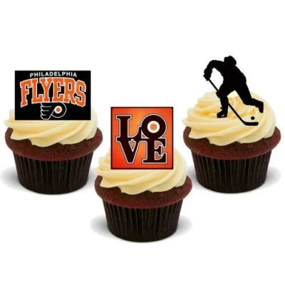 Image of Ice Hockey Philadelphia Flyers Trio Mix 12 Edible Stand Up Premium Wafer Card Cake Toppers Decorations