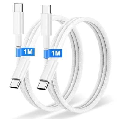 Image of USB C to Charger Cable 1M 2Pack, 60W Nylon Braided Original Fast Charge Type Data for Apple iPhone 16 15 Pro Plus Max, Samsung Galaxy S24 S23, iPad Pro, MacBook Air