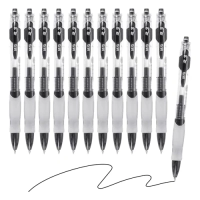 Image of M&amp;G Gel Pen Medium Point 0.5mm, 12 Pack Quick Dry Smooth Retractable Black Ink Rollerball for Home Office Writing Note Taking Journaling Business, Style 4