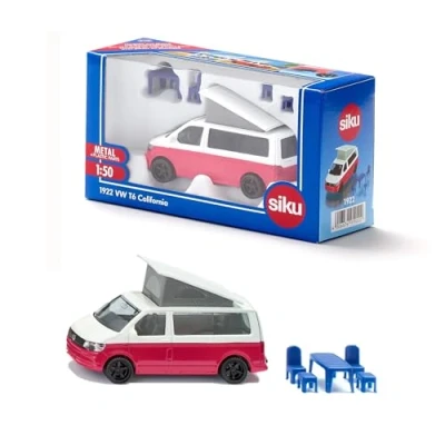 Image of siku 1922, VW T6 California Camper, 1:50, Metal/Plastic, Red/White, Chairs, stool and folding roof