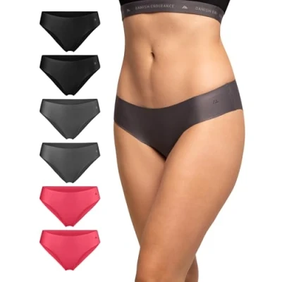 Image of DANISH ENDURANCE 6 Pack Women&#039;s Invisible Bikini Panties, No Show Microfiber Knickers, Sports Briefs, Multicolour (2x Black, 2x Grey, Pink), L