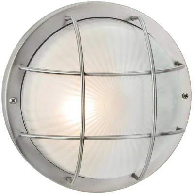 Image of Court 1 Light Outdoor Bulkhead Wall, Flush Stainless Steel, Frosted Glass IP44, E27
