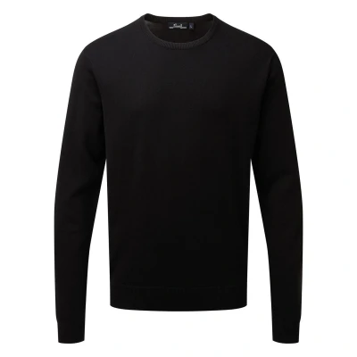 Image of Premier Mens Knitted Cotton Crew Neck Sweatshirt (Black) Size Small