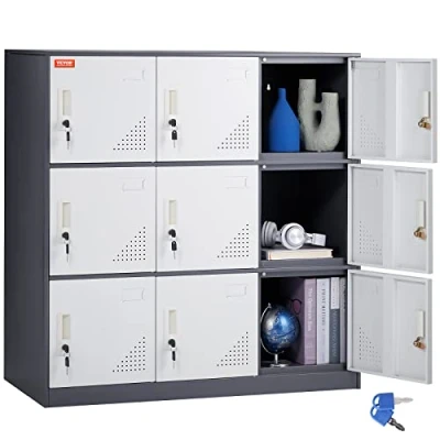 Image of VEVOR Metal Locker for Employees, 9 Doors Storage Cabinet with Card Slot, Gray Steel Employee Lockers Keys, 66lbs Loading Capacity office Office, Home, School, Gym