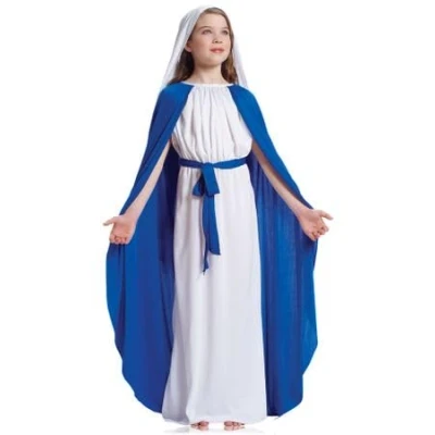 Image of Forever Young Girls Virgin Mary Costume Nativity Christmas Childrens Fancy Dress Outfit (5 7 Years)