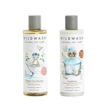 Image of WildWash Purrfect Cat Shampoo with Added Catnip 250ml Add Shine and Luminosity to Dull Hair Natural, Sulphate Paraben Free for Sensitive Skin (Shampoo &amp; Conditioner)