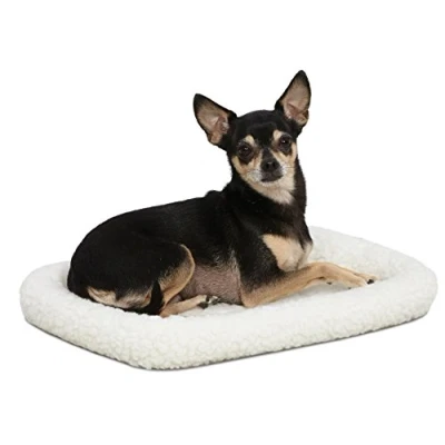 Image of MidWest Homes for Pets 45.72 cm (18 Inch) Long White Fleece Dog/Cat Bed; Comfortable Bolster Dog Bed, Fits a Crate, Easy Maintenance Machine Wash &amp; Dr, White, Model 40218